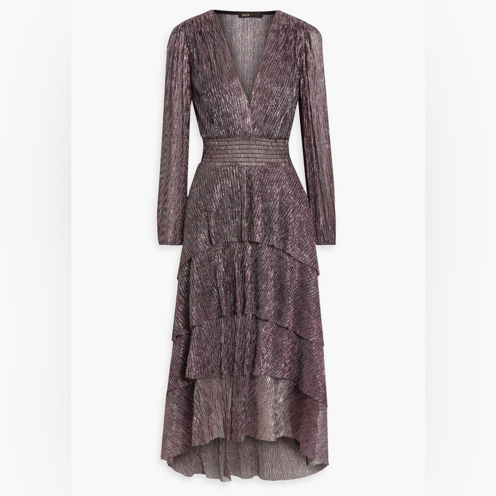 Maje Shimmering Silver Long Sleeve Dress - Picture 2 of 3